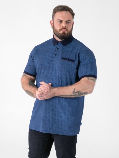 D555 Murray Printed Jacquard Collar & Cuff Short Sleeve Polo Blue - Polo - Polo Uomo Taglie Forti