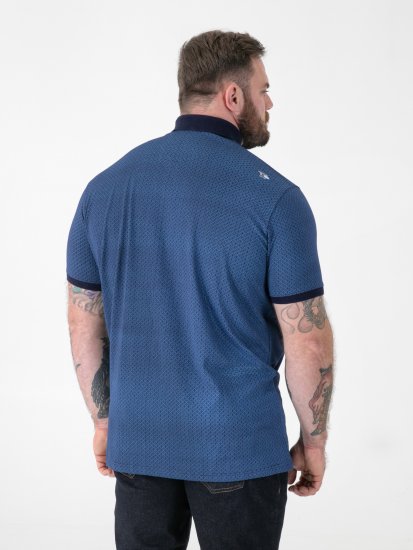 D555 Murray Printed Jacquard Collar & Cuff Short Sleeve Polo Blue - Polo - Polo Uomo Taglie Forti