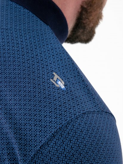 D555 Murray Printed Jacquard Collar & Cuff Short Sleeve Polo Blue - Polo - Polo Uomo Taglie Forti