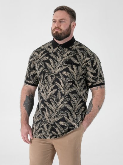 D555 Palmer Leaf Printed Jacquard Collar & Cuff Chest Pocket Polo Black - Polo - Polo Uomo Taglie Forti