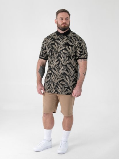 D555 Palmer Leaf Printed Jacquard Collar & Cuff Chest Pocket Polo Black - Polo - Polo Uomo Taglie Forti