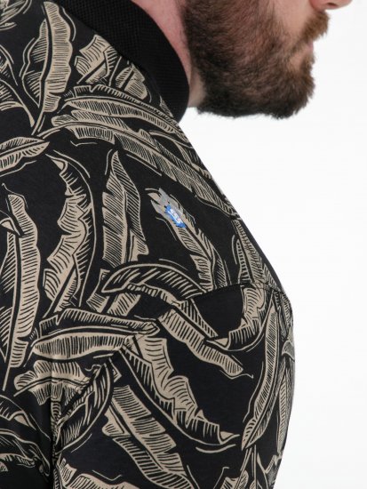 D555 Palmer Leaf Printed Jacquard Collar & Cuff Chest Pocket Polo Black - Polo - Polo Uomo Taglie Forti