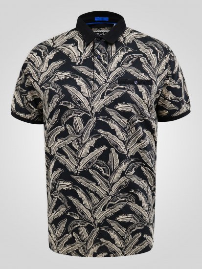 D555 Palmer Leaf Printed Jacquard Collar & Cuff Chest Pocket Polo Black - Polo - Polo Uomo Taglie Forti