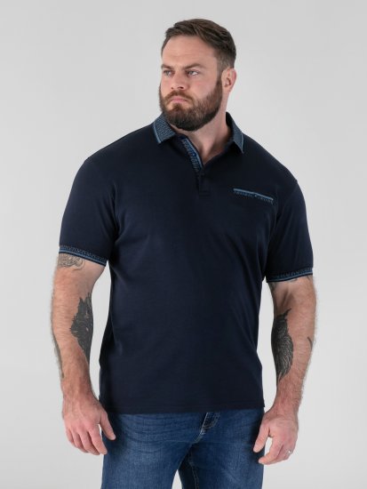 D555 Barret Interlock Jacquard Collar & Cuffs Polo Navy - Polo - Polo Uomo Taglie Forti