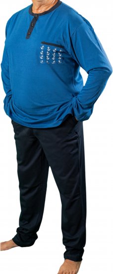 20 Nodi Maestrale Pajamas with Long Pants in Combed Cotton Jersey Blue - Pigiami/Loungewear - Pigiama Uomo Taglie Forti