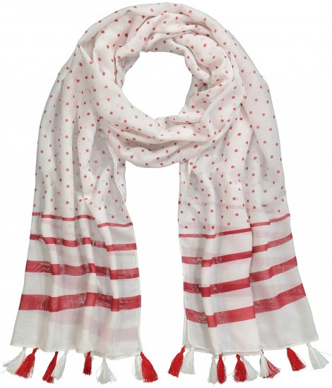 Ulla Popken Dot Print Tassel Accent Scarf Red - Accessori - 