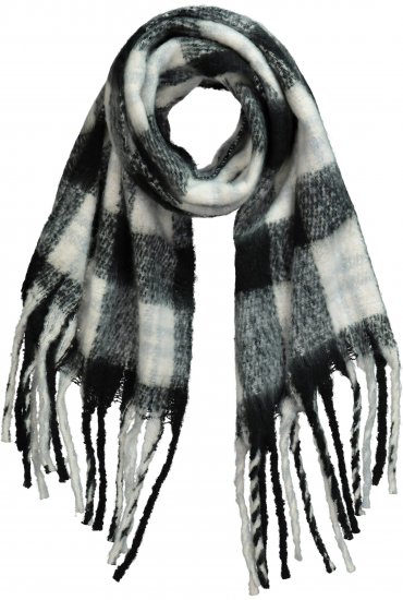 Ulla Popken Plaid Long Fringe Scarf Black - Accessori - 