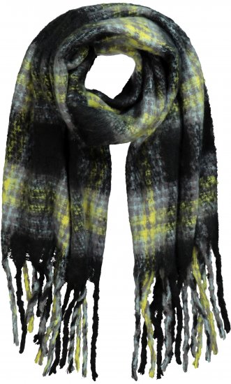Ulla Popken Plaid Long Fringe Scarf Yellow Green - Accessori - 