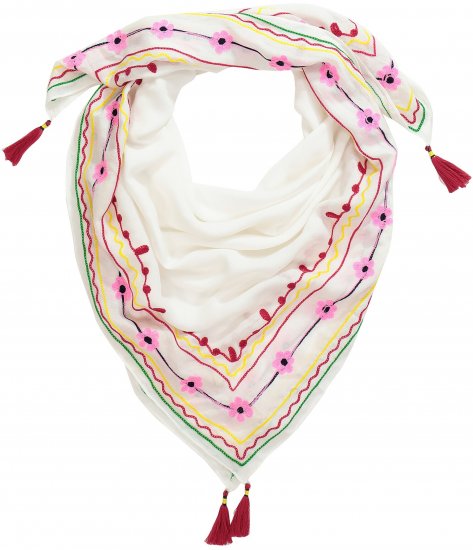 Ulla Popken Tassel Embroidery Scarf Snow White - Accessori - 