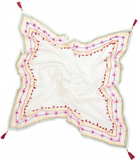 Ulla Popken Tassel Embroidery Scarf Snow White - Accessori - 