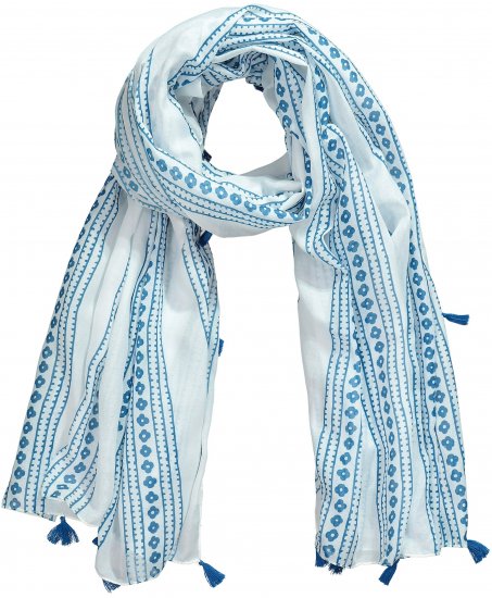 Ulla Popken Greek Stripe Tasseled Scarf Blue - Accessori - 