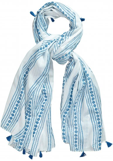 Ulla Popken Greek Stripe Tasseled Scarf Blue - Accessori - 
