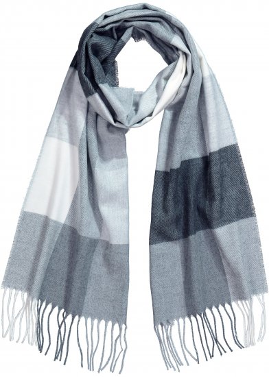 Ulla Popken Checked Fringed Hem Scarf Light Grey Melange - Accessori - 