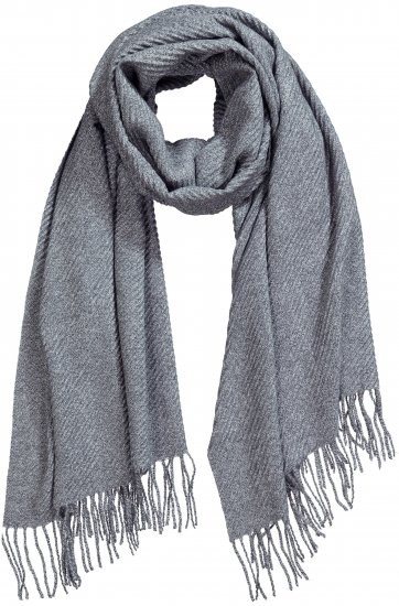 Ulla Popken Ribbed Knit Fringed Hem Scarf Grey Melange - Accessori - 