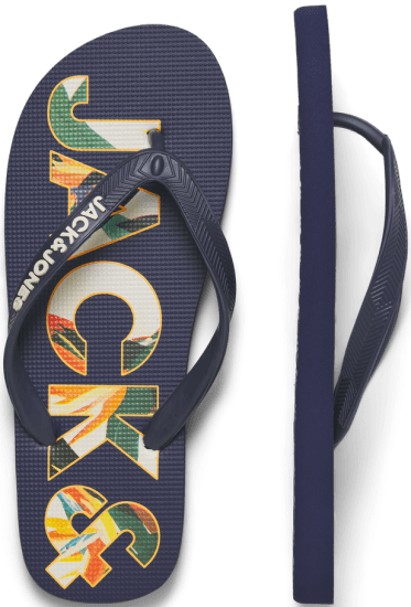 Jack & Jones Logo Palm Print Flip Flop Slippers Medieval Blue - Scarpe da uomo 40-52 - 