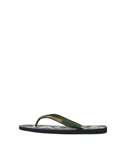 Jack & Jones Logo Palm Print Flip Flop Slippers Navy Blazer/Verdant Green - Scarpe da uomo 40-52 - 