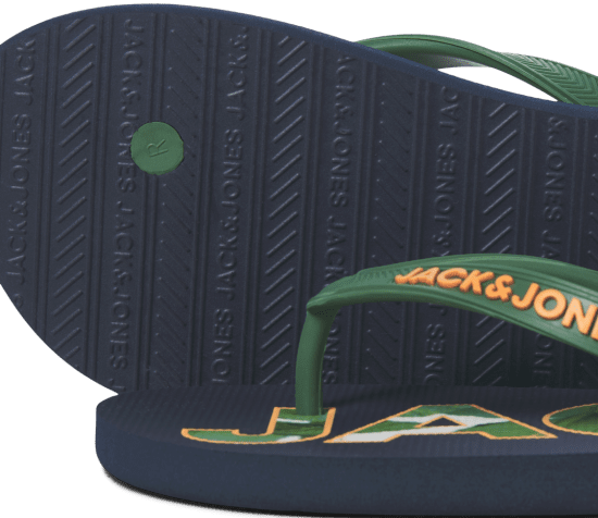 Jack & Jones Logo Palm Print Flip Flop Slippers Navy Blazer/Verdant Green - Scarpe da uomo 40-52 - 