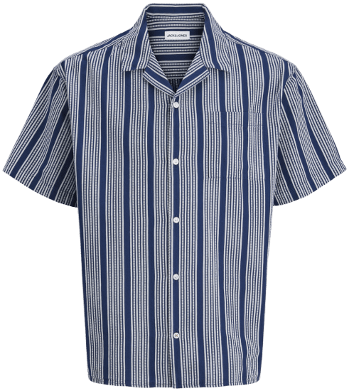 Jack & Jones Edover Resort Short Sleeve Shirt Dark Blue - Camicie - Camicie Taglie Forti Uomo