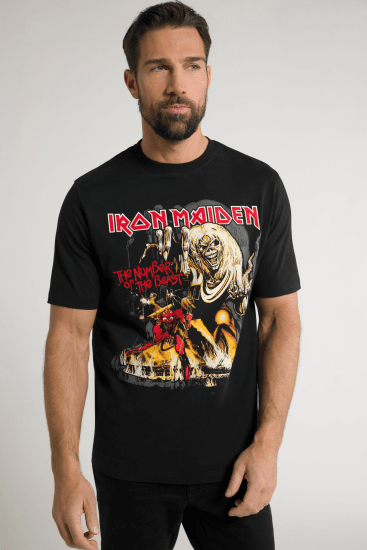 JP1880 Iron Maiden - Number of the Beast Graphic Comfort Fit Band T-Shirt Black - Magliette - Magliette Uomo Taglie Forti
