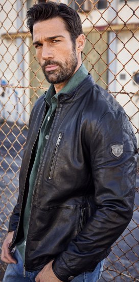 JP1880 Biker Style Leather Jacket Black - Giubbotti - Giubbotti Uomo Taglie Forti