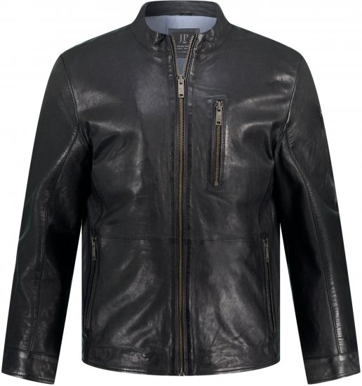 JP1880 Biker Style Leather Jacket Black - Giubbotti - Giubbotti Uomo Taglie Forti