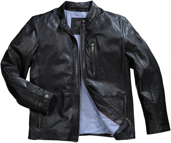 JP1880 Biker Style Leather Jacket Black - Giubbotti - Giubbotti Uomo Taglie Forti