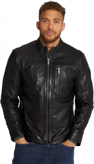 JP1880 Biker Style Leather Jacket Black - Giubbotti - Giubbotti Uomo Taglie Forti