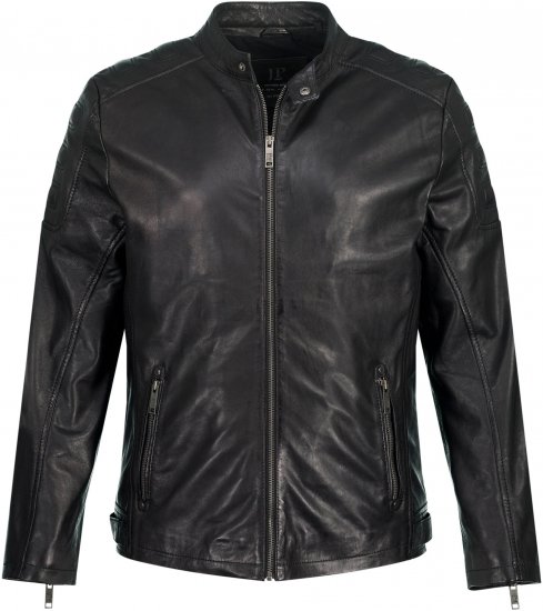 JP1880 Classic Biker Style Leather Jacket Black - Giubbotti - Giubbotti Uomo Taglie Forti