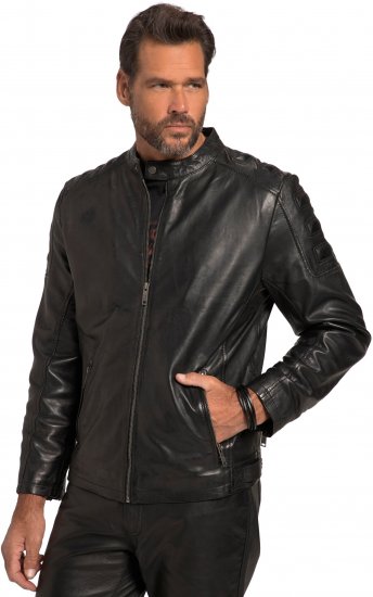 JP1880 Classic Biker Style Leather Jacket Black - Giubbotti - Giubbotti Uomo Taglie Forti