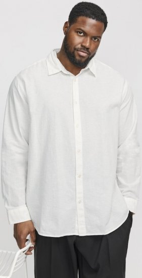 Jack & Jones Breeze Linen Blend Long Sleeve Shirt White - Camicie - Camicie Taglie Forti Uomo