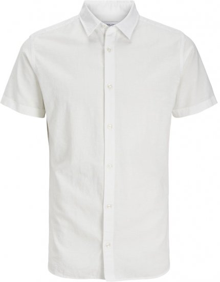 Jack & Jones Breeze Linen Blend Short Sleeve Shirt White - Camicie - Camicie Taglie Forti Uomo