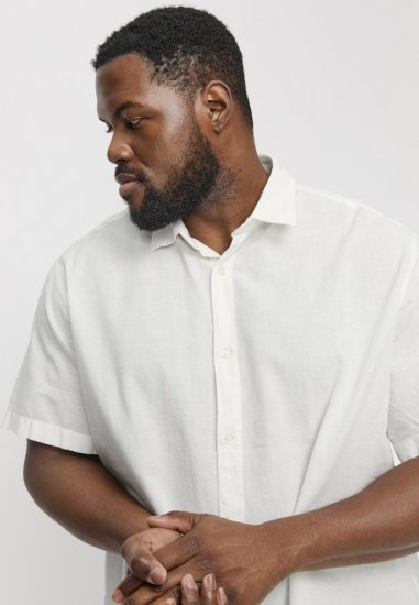 Jack & Jones Breeze Linen Blend Short Sleeve Shirt White - Camicie - Camicie Taglie Forti Uomo
