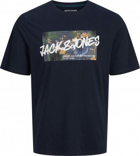 Jack & Jones Hawaii Shape Crew Neck T-Shirt Navy - Magliette - Magliette Uomo Taglie Forti