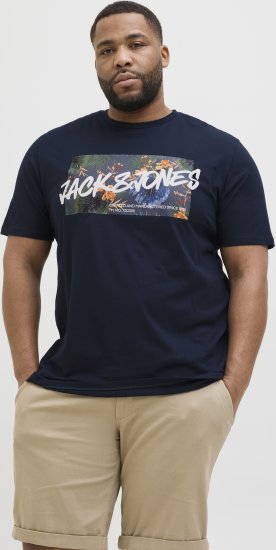 Jack & Jones Hawaii Shape Crew Neck T-Shirt Navy - Magliette - Magliette Uomo Taglie Forti