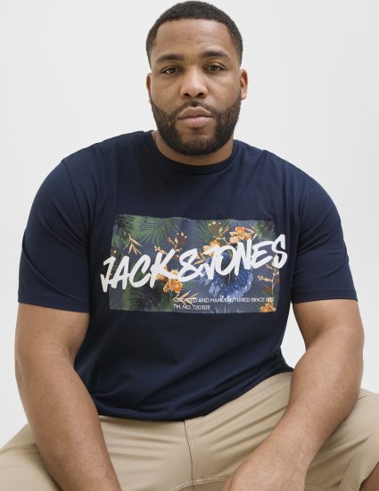 Jack & Jones Hawaii Shape Crew Neck T-Shirt Navy - Magliette - Magliette Uomo Taglie Forti