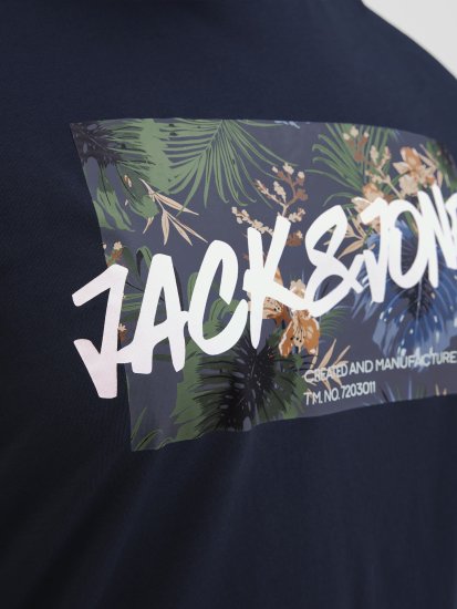 Jack & Jones Hawaii Shape Crew Neck T-Shirt Navy - Magliette - Magliette Uomo Taglie Forti