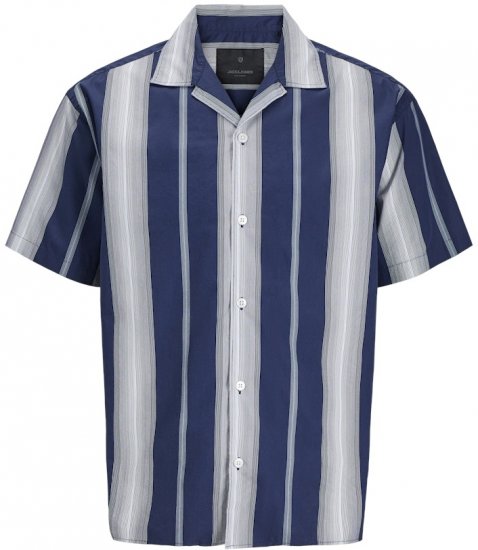 Jack & Jones Palermo Restort Print Short Sleeve Shirt Navy - Camicie - Camicie Taglie Forti Uomo