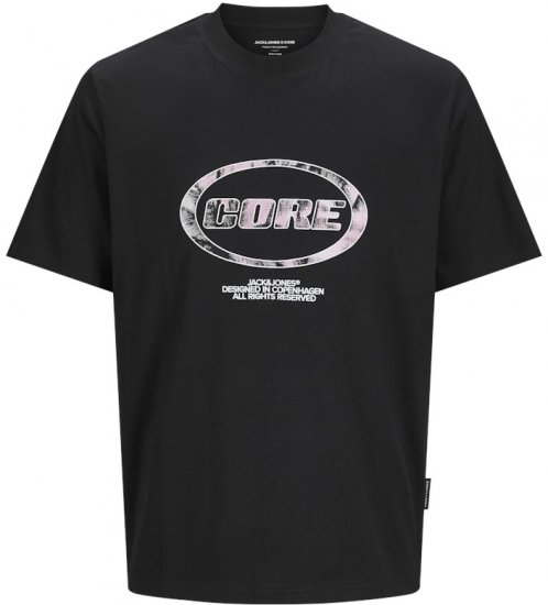 Jack & Jones Lido Core Front Print T-Shirt Black - Magliette - Magliette Uomo Taglie Forti