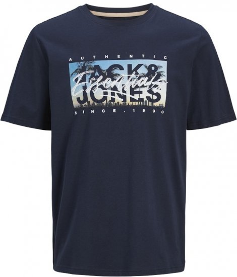Jack & Jones Colton Photoprint Crew Neck T-Shirt Dark Navy - Magliette - Magliette Uomo Taglie Forti