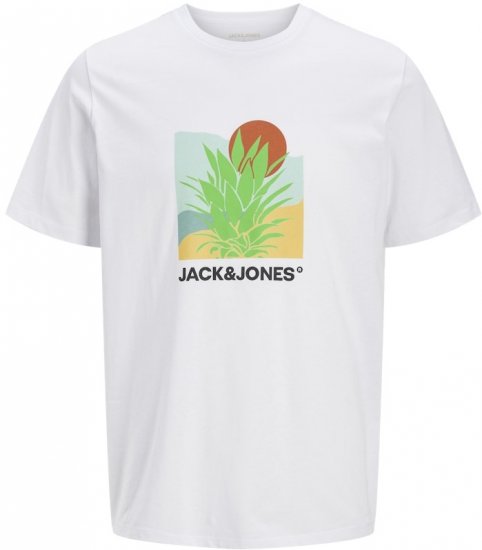 Jack & Jones Barbados Graphic Crew Neck T-Shirt White - Magliette - Magliette Uomo Taglie Forti