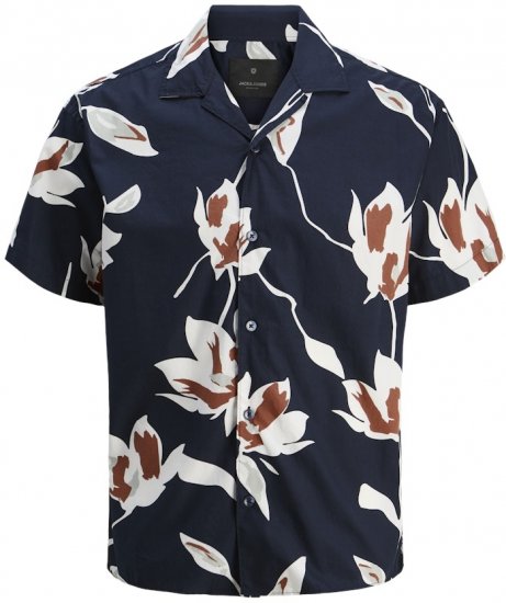 Jack & Jones Palermo Resort Print Short Sleeve Shirt Dark Blue - Camicie - Camicie Taglie Forti Uomo
