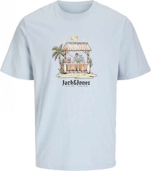 Jack & Jones Skull Coast Crew Neck T-Shirt Light Blue - Magliette - Magliette Uomo Taglie Forti