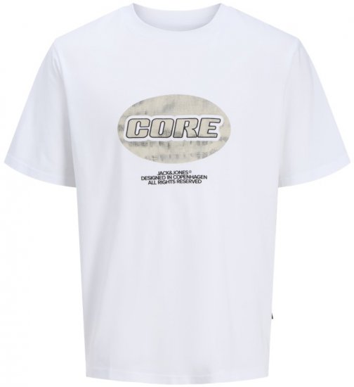 Jack & Jones Lido Core Front Print T-Shirt Bright White - Magliette - Magliette Uomo Taglie Forti