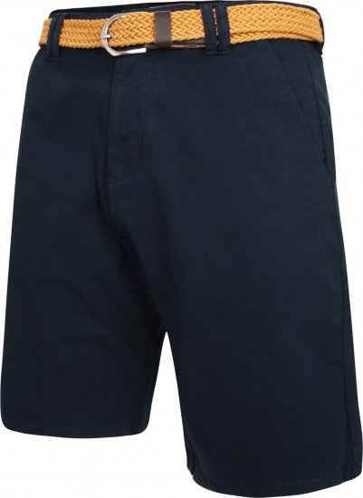 Kam Jeans 3402 Belted Dobby Weave Stretch Chino Shorts Navy - Shorts - Pantaloncini Uomo Taglie Forti