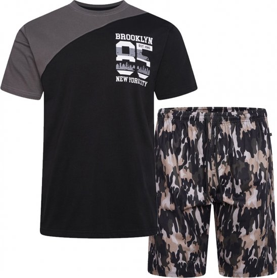Kam Jeans 5001 'Brooklyn 85' Tee And Short Set Black - Magliette - Magliette Uomo Taglie Forti