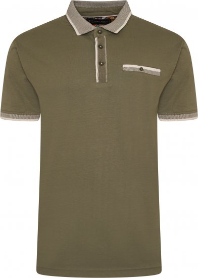 Kam Jeans Jersey Polo with Jacquard Collar/Cuffs Khaki - Polo - Polo Uomo Taglie Forti