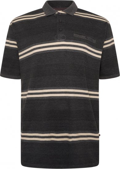 Kam Jeans 5506 Stripe Rugby Polo With Jacquard Collar & Cuffs Charcoal - Polo - Polo Uomo Taglie Forti