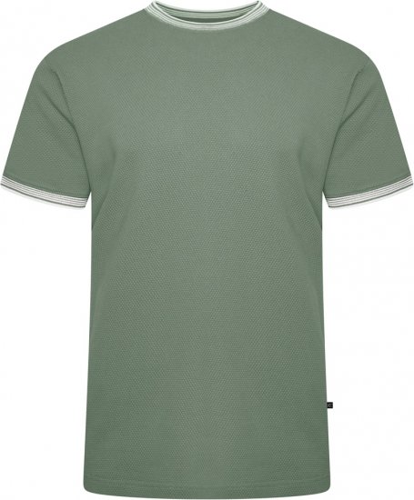 Kam Jeans 5779 Textured Body With Contrast Neck And Cuffs T-Shirt Elm Green - Magliette - Magliette Uomo Taglie Forti