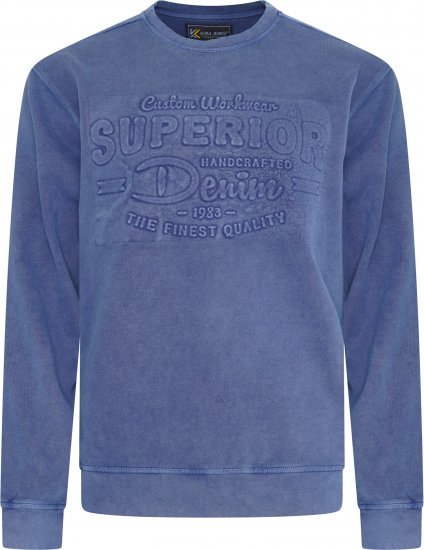 Kam Jeans 7065 Crew Neck Washed Embossed Sweatshirt Indigo - Felpe & felpe con cappuccio - Felpe & Felpe con Cappuccio Uomo Taglie Forti