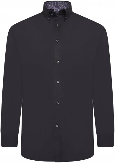 Kam Jeans P023B Premium Stretch Long Sleeve Shirt Button Down Black - Camicie - Camicie Taglie Forti Uomo
